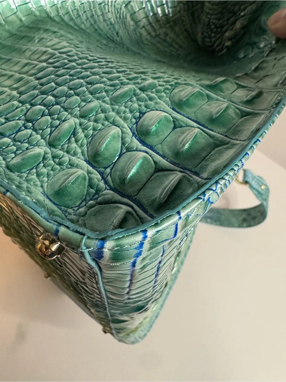 #304 Brahmin Caroline Seafoam Melbourne Embossed Leather Satchel Two-Way Bag